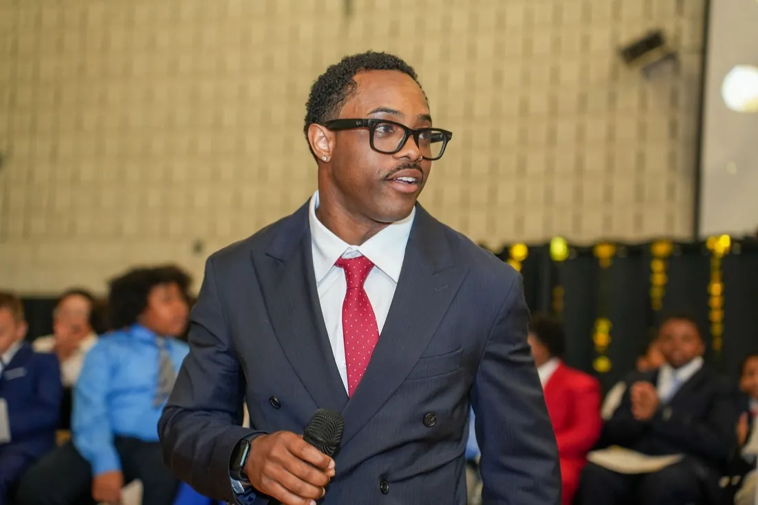 Founder Kale Blackshear arrives at the Brotherhood induction ceremony.